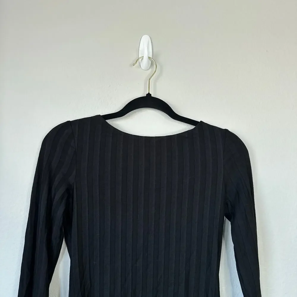 REFORMATION Cait Dress Open Back Long Sleeve Mini Black Size Extra Small Ribbed - Picture 4 of 9